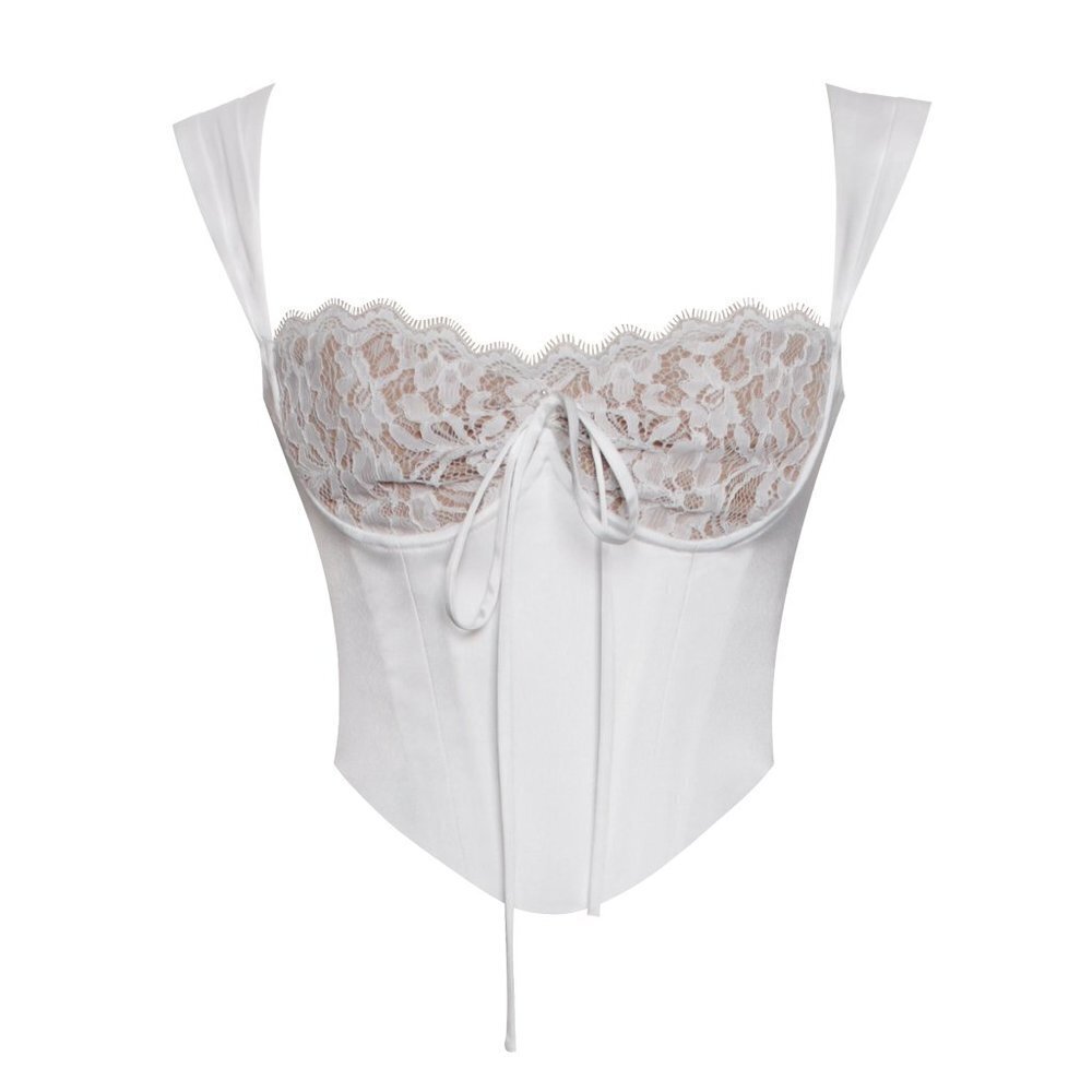 Serina White Lace Satin Corset Top - Picture 3 of 9